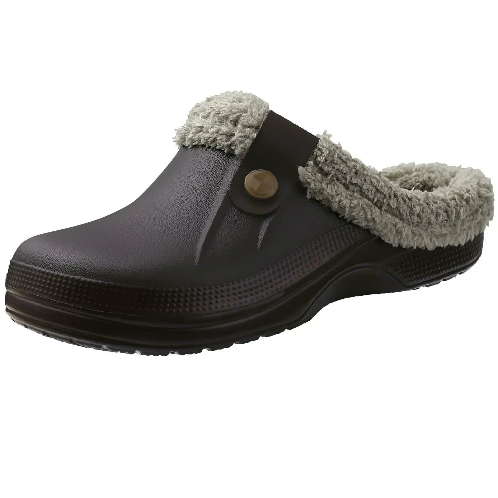 Pantoufles Casual Femmes Chaussures De Jardin Chaudes Hommes Hiver Imperméable en Plein Air Antidérapants Classiques-Noir Blanc-42-43 (10-10,2 Pouces)