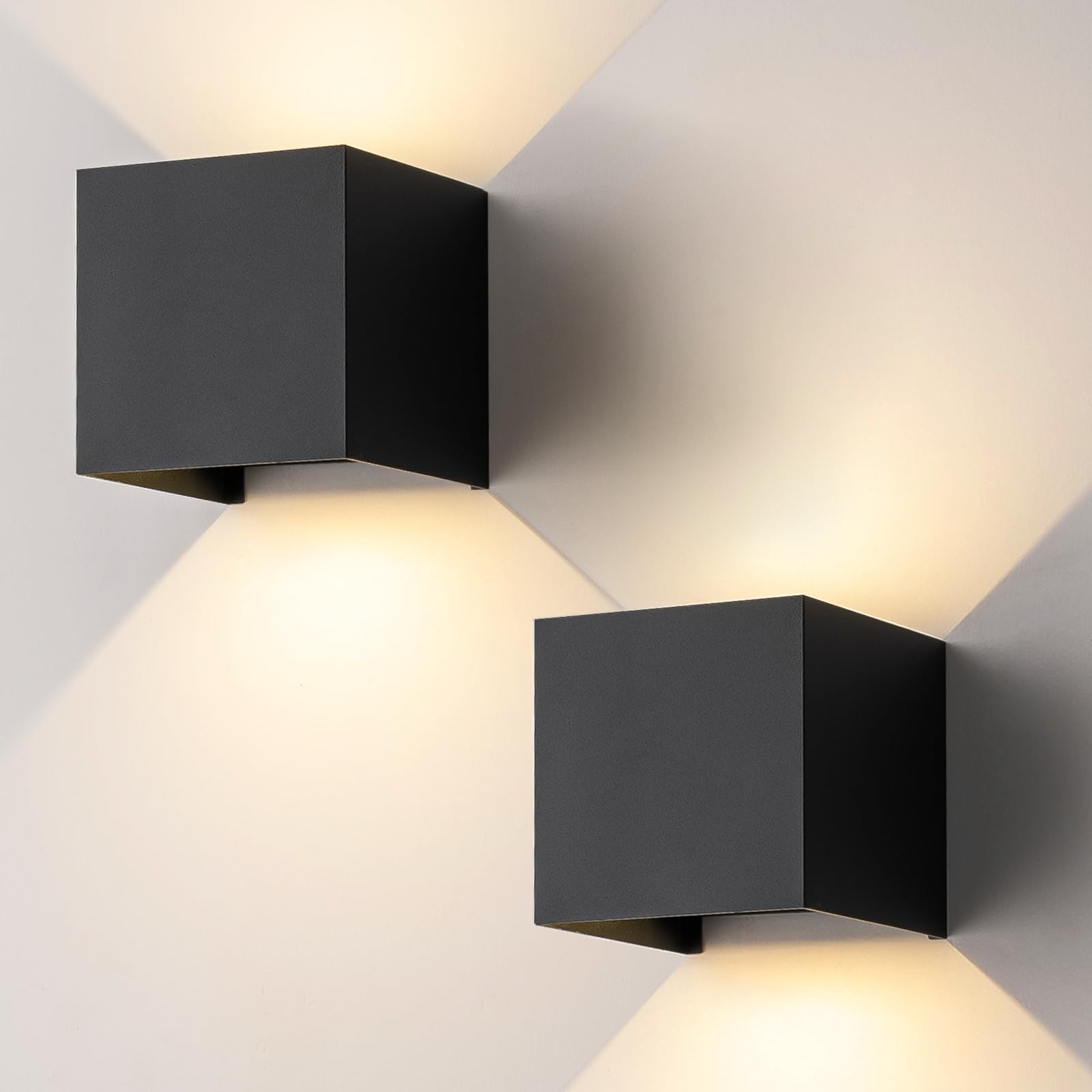 Easyusahome 15W Outdoor Wall Light 3000K Up and Down Square LED Modern Wall Sconce Adjustable Black Porch Light IP65 Waterproof Aluminum Exterior