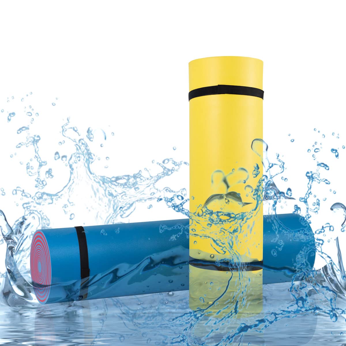 Outroad Floating Water Pad Mat, 3 Layers XPE Foam 9/12/18 Ft Lily Pad for Beach, Ocean, Lake, Roll-Up Floating Island for Water Recreation and Relaxing(Blue/Yellow)