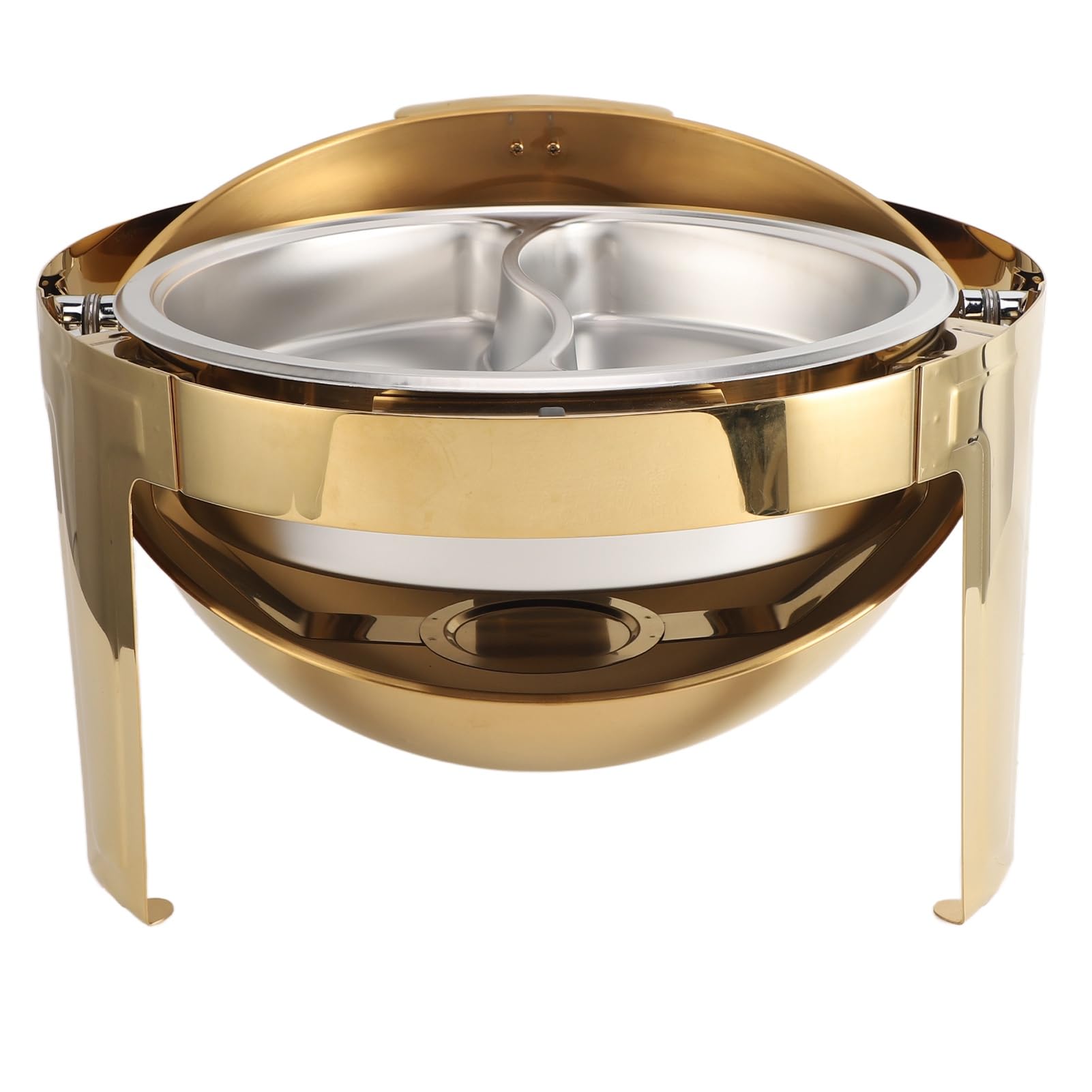 POENVFPO Calentador de Alimentos de Acero Inoxidable Dorado de 6L para Buffet, Plato de Frotamiento, para Catering, Eventos y Fiestas (Sartén de 2 compartimentos)