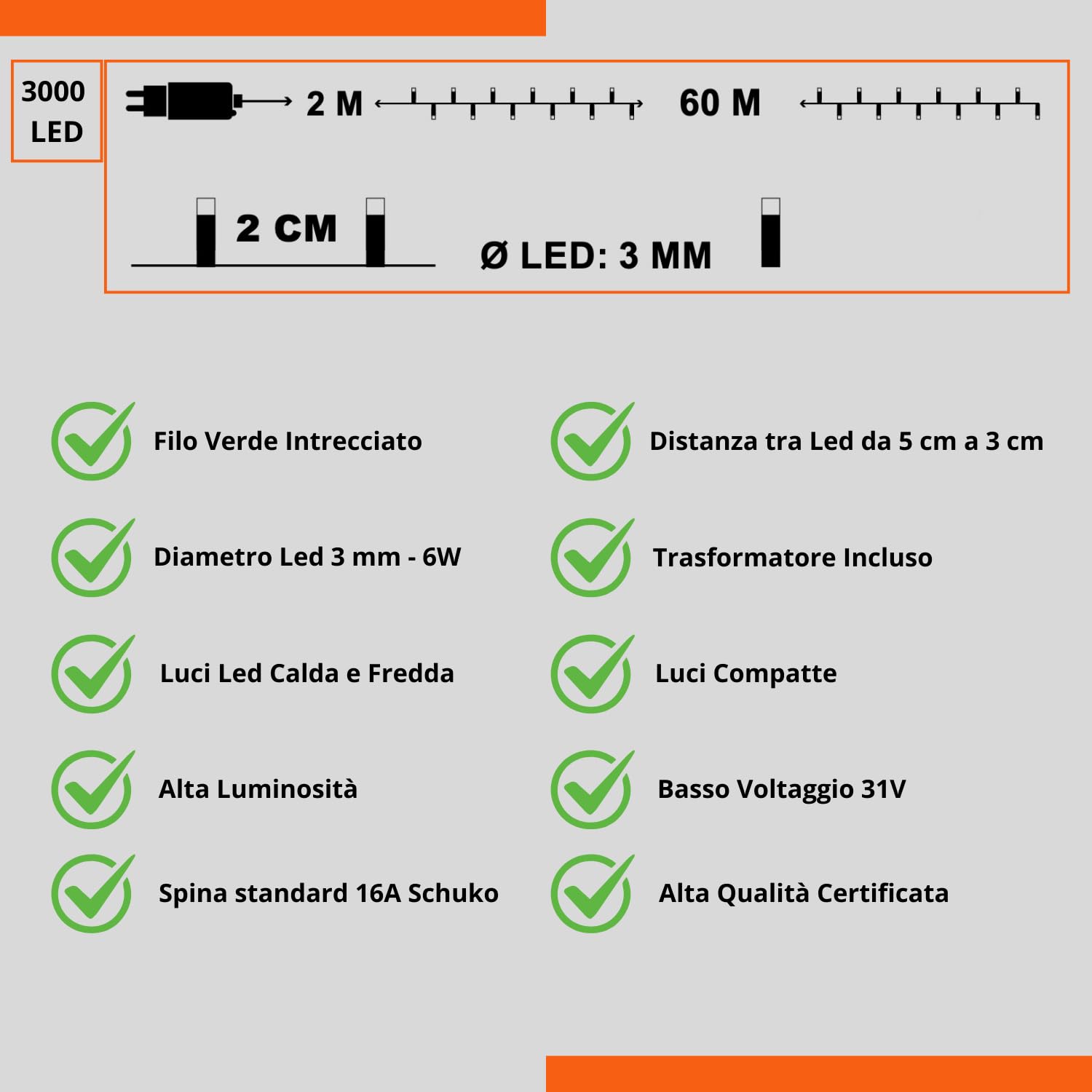 eacommerce, Serie Luci Natale Micro LED, 6W 31V, Bianco Caldo/Ghiaccio, Catena Luminosa Esterno Interno, Giochi Luce Memory, Filo Flessibile, Illuminazione Decorativa Festiva (Luce Fredda, 3000 Led)