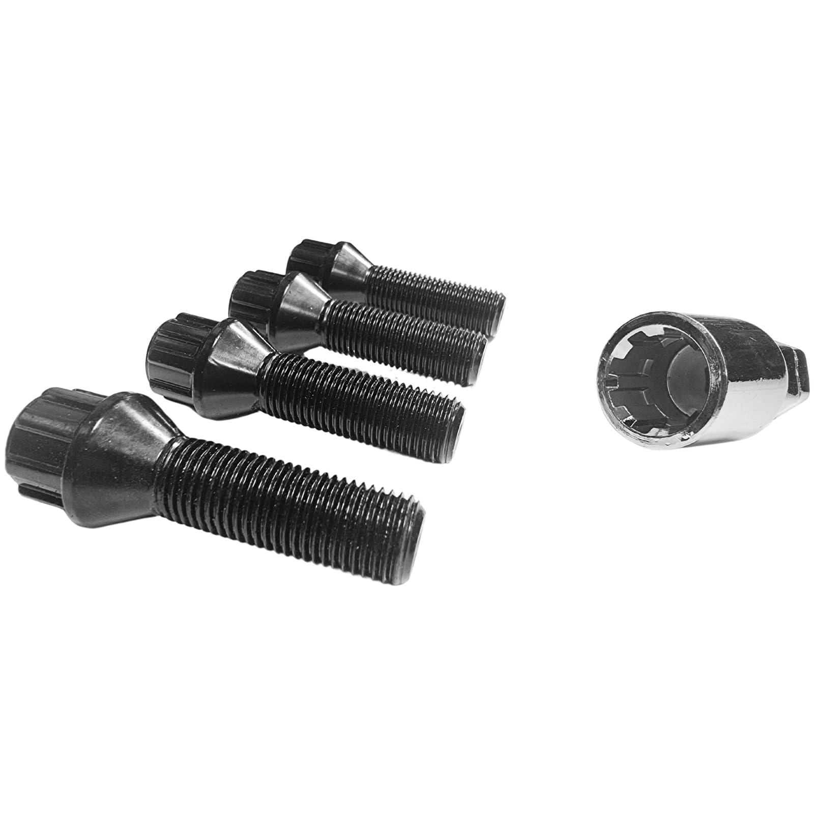 Blokada do felg M14 x 1,5 x 40 mm, taśma stożkowa 60°, 4 czarne zamki do felg, zestaw 4 sztuk, zabezpieczenie felg, zabezpieczenie przed kradzieżą, zabezpieczenie kół, śruby kół