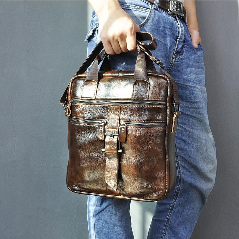 Miniatura 3 de Bolso de hombro de cuero genuino para hombres, bandolera ajustable con caja de regalo