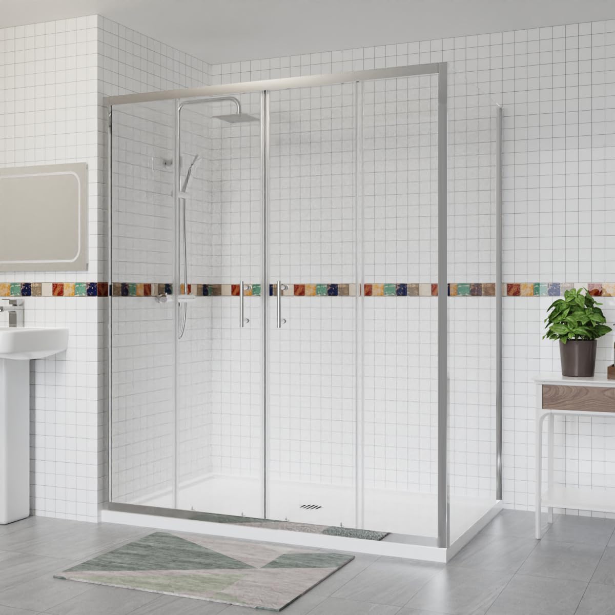 Aquariss 1700x700mm Sliding Shower Enclosure with Side Panel Chrome