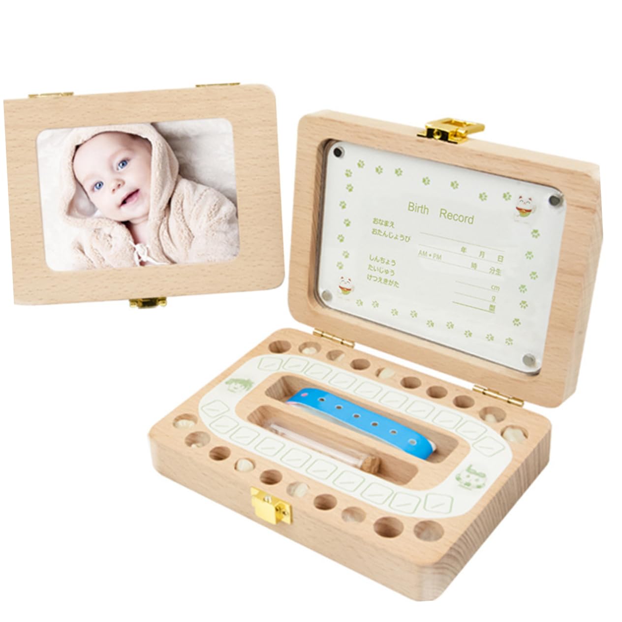 Caja de Madera Marco para Dientes de Leche y Cabello, Recuerdo Creativo para Bebés, Niños y Niñas, Conserva y Organiza