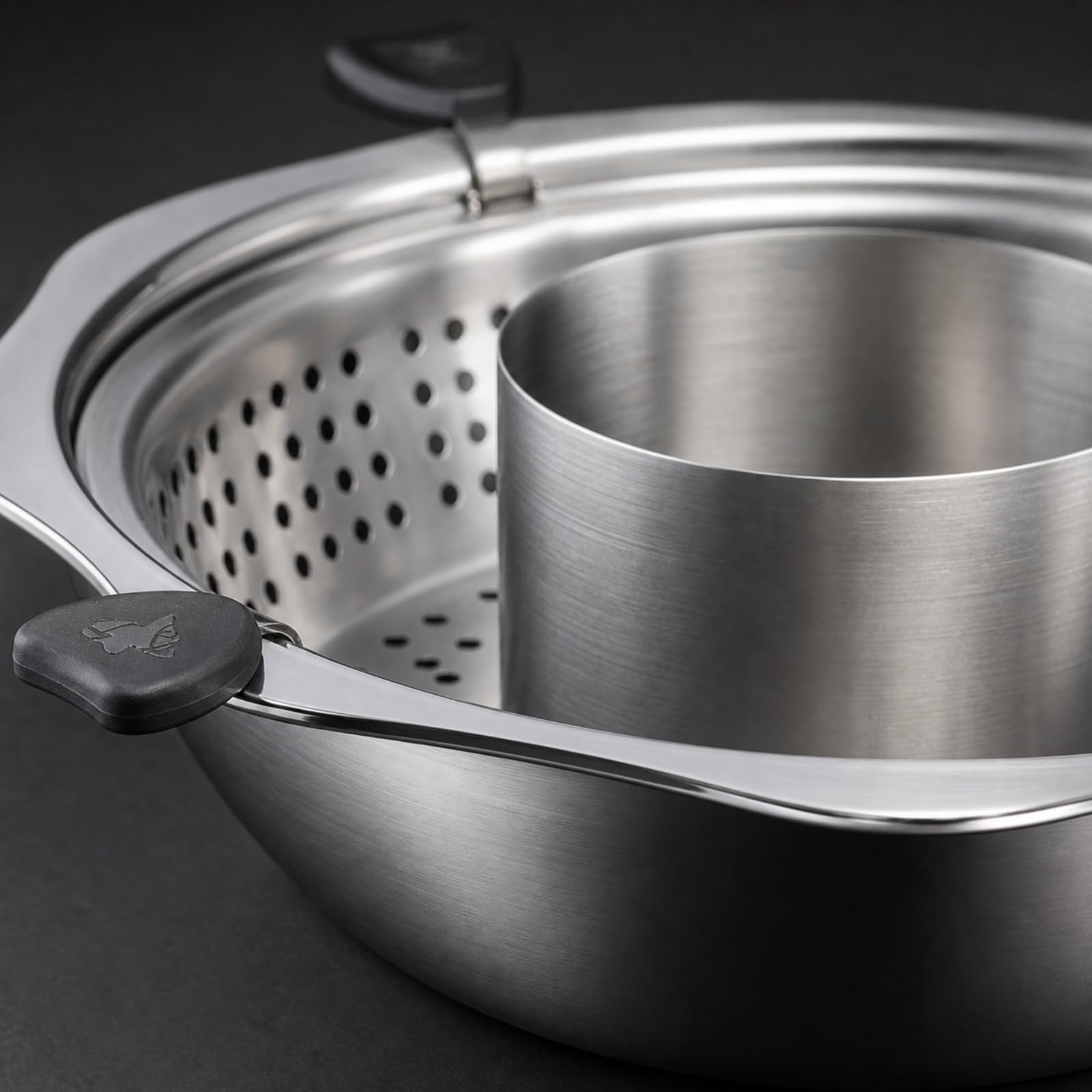 Pentola a Doppio Sapore Pentola Hot Divisorio Casseruola Recipiente con Tubo Centrale Rialzato E Bordo Ampio per Bollitura Controllata Manici Robusti, 30cm