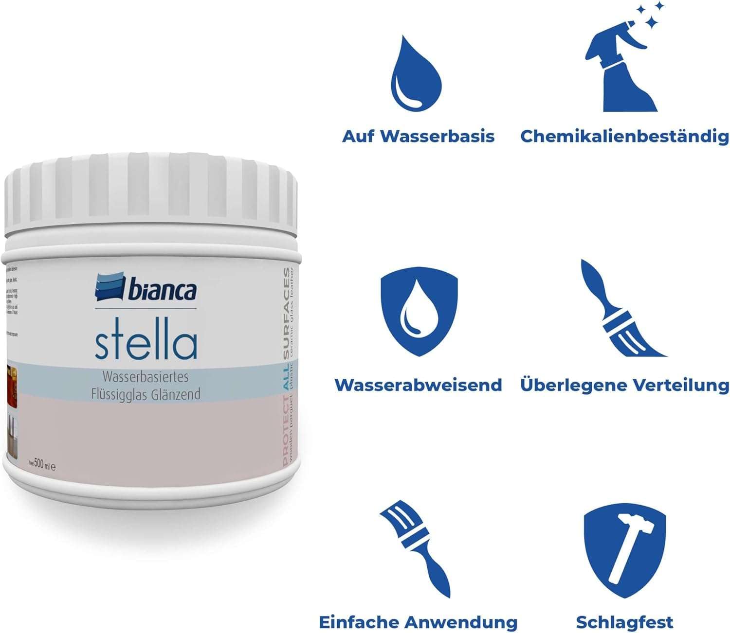 Bianca Stella Wasserbasiert Glänzend Flüssigglas 500ml Klarlack Versiegelung für Holz Metall Fliesen