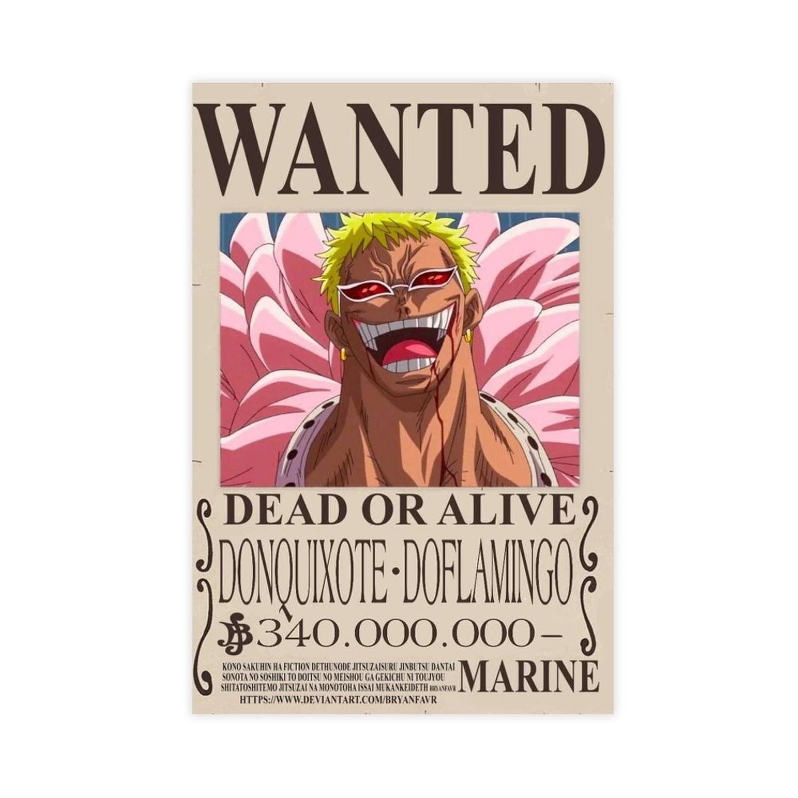 FUKITT One Piece Donquixote, Doflamingo Wanted Poster Canvas Poster Bedroom Decor Sports Landscape Office Room Decor Gift Unframe-style-5 08x12inch(20x30cm)