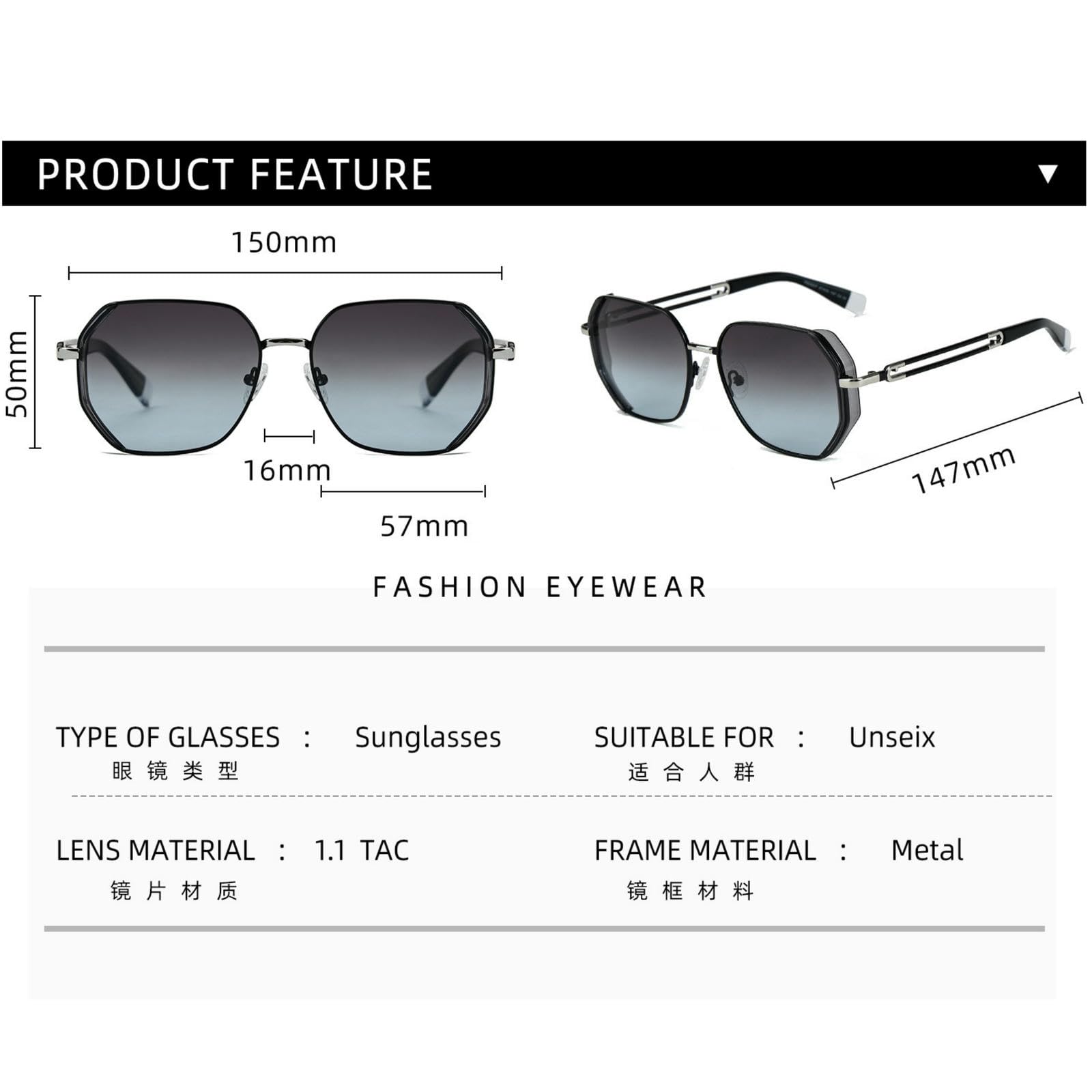 Sonnenbrille Damen Damenmode Gradient Polygonal Geht Aus Strand Straße Schießen Pendeln Sonnenviser-c48 Goldrahmen Progressives Grau