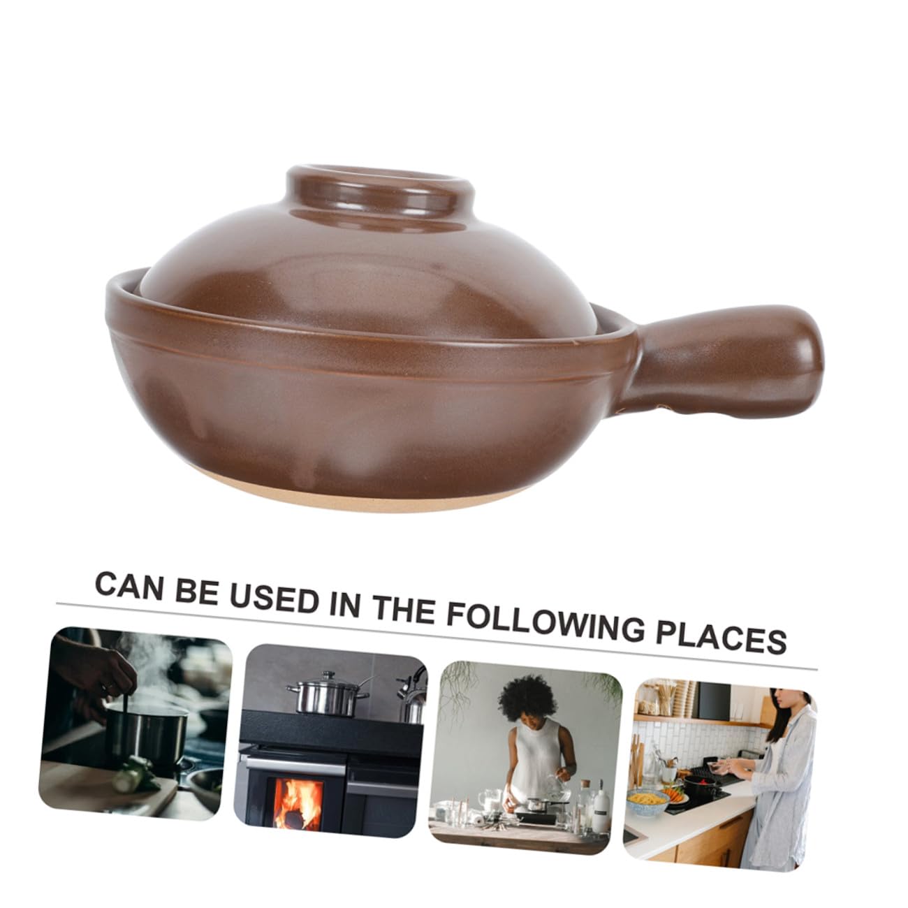 Cabilock Cazuela de Barro para Cocina Casera Asa Lateral y Tapa Ventilación, Olla Multifuncional de Barro para Guisar Rápido y Cocinar Fideos y Sopas en Casa o Tienda