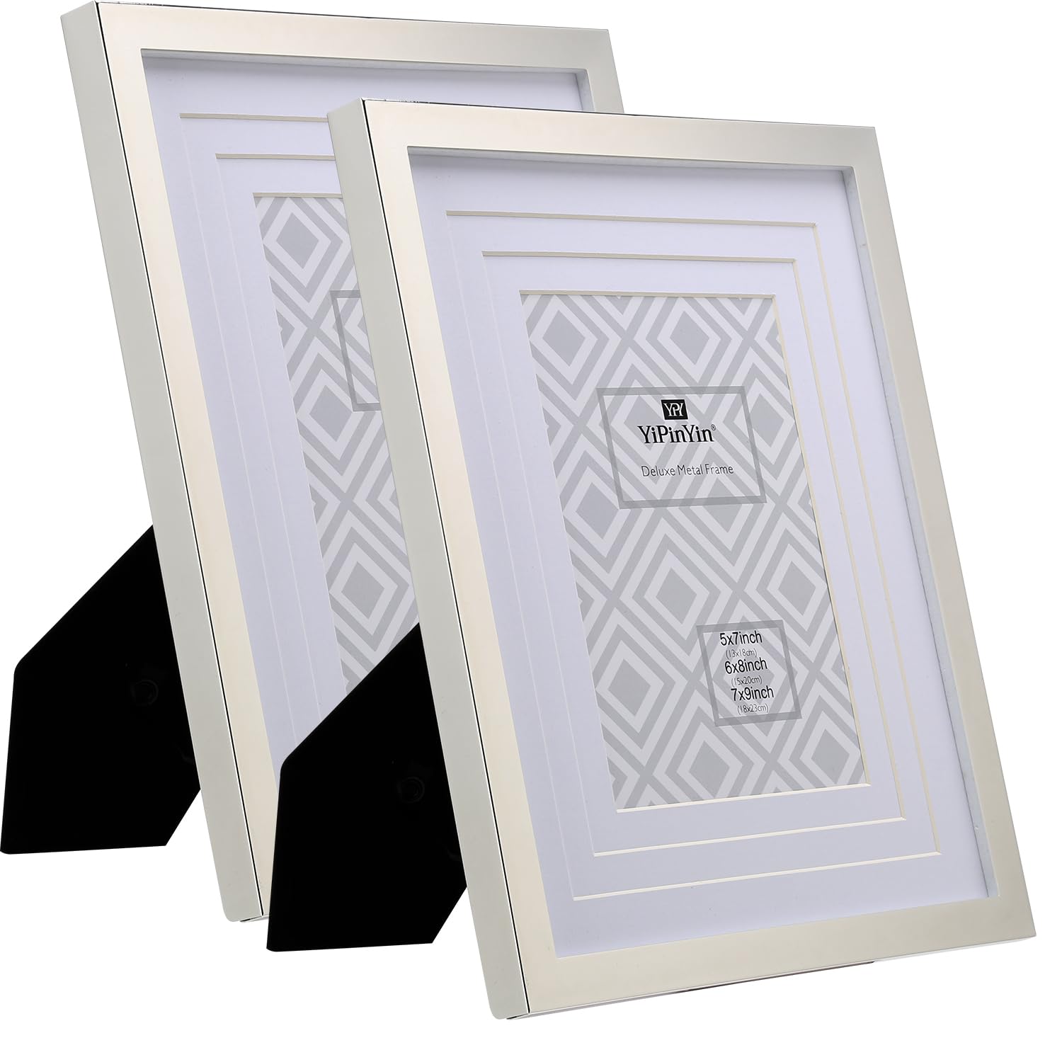 7x9'' Metal Silver Box Picture Frame 2 Pack, 9x11Inch Frame with 3 Mounts for 7x9'', 6x8'' & 5x7'',Premium Silver Plated photo Frames 7x5'' with Black Velvet Backing for Table and Wall Hanging