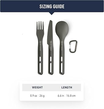 SEA TO SUMMIT - Frontier Ultralight Cutlery Set - 1 Person, 3 Piece - 1 Camping Fork, Spoon & Knife + Carabiner - Lightweight - Hard Anodised Aluminium Camping Dinnerware - Smooth Matte Finish - 26g