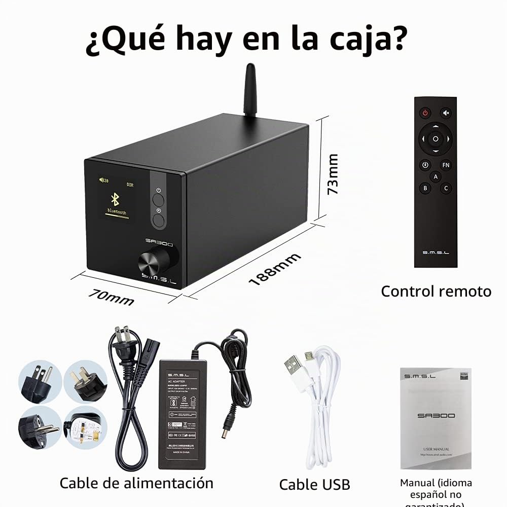 S.M.S.L SA300 Amplificador digital de alta fidelidad amplificador de potencia de 80 W x 2 con chip MA12070 de Infineon, entrada RCA USB Bluetooth 5.0 APTX, múltiples modos de ecualización