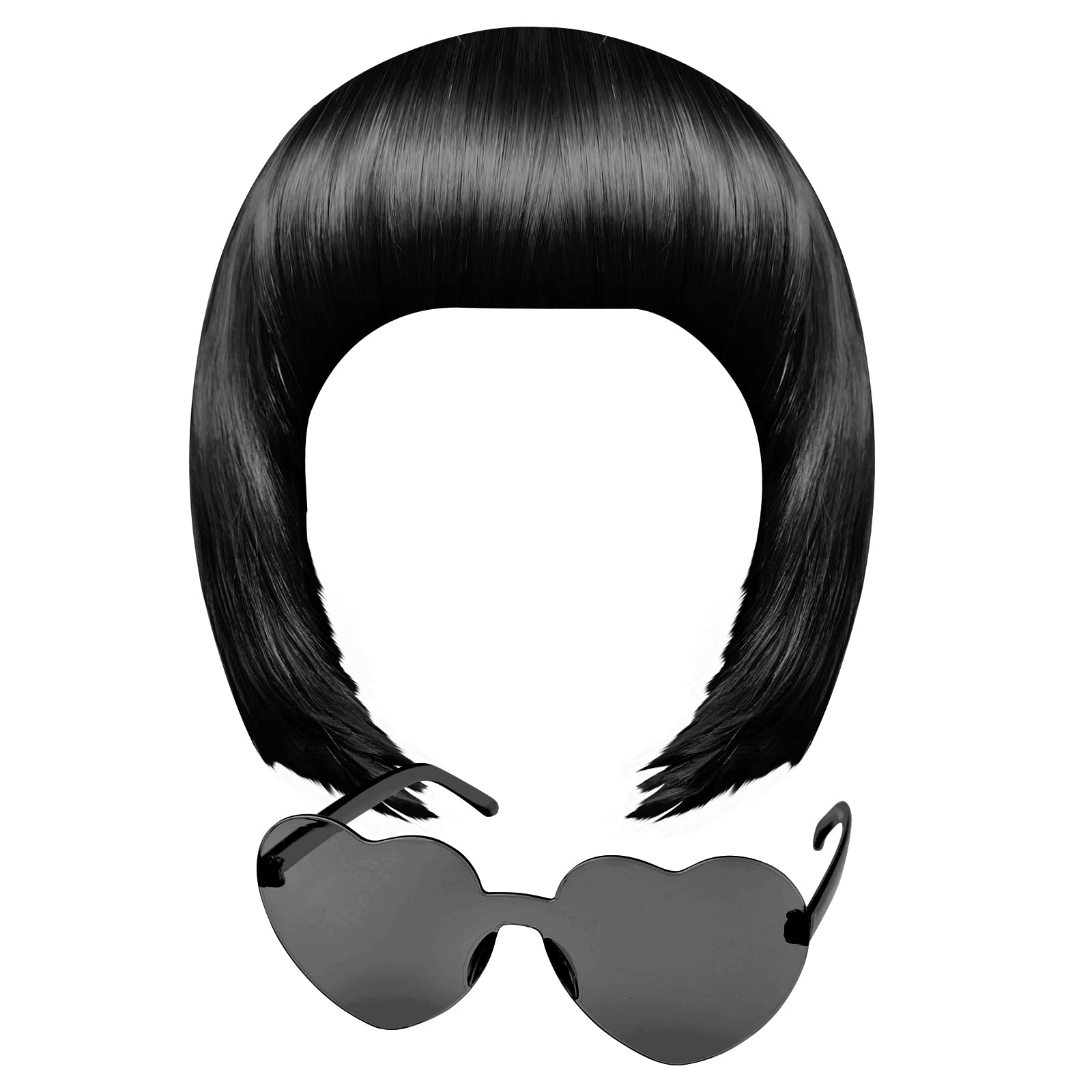 MIAHART Black Short Bob Wig and Sunglass Set, Neon Colored Wigs Sunglass Pack Costume Colorful Cosplay Wigs Daily Party Hairpieces for Bachelorette