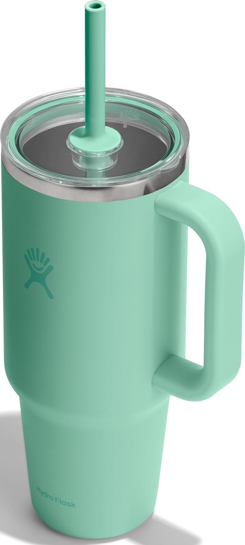 Travel Tumbler with Handle, Clear Lid and Straw - Insulated Stainless Steel