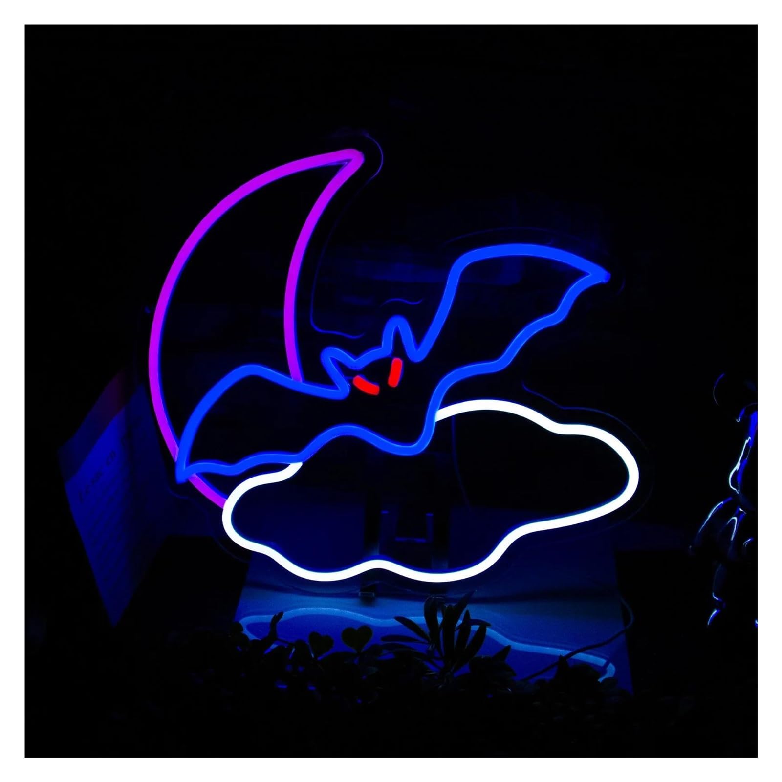 LEMST Signs Lamp Bat Cloud Moon Neon Sign Light Dimmable USB Powered for Party Birthdad Bedroom Holiday Wall Decor 38cmx35.5cm