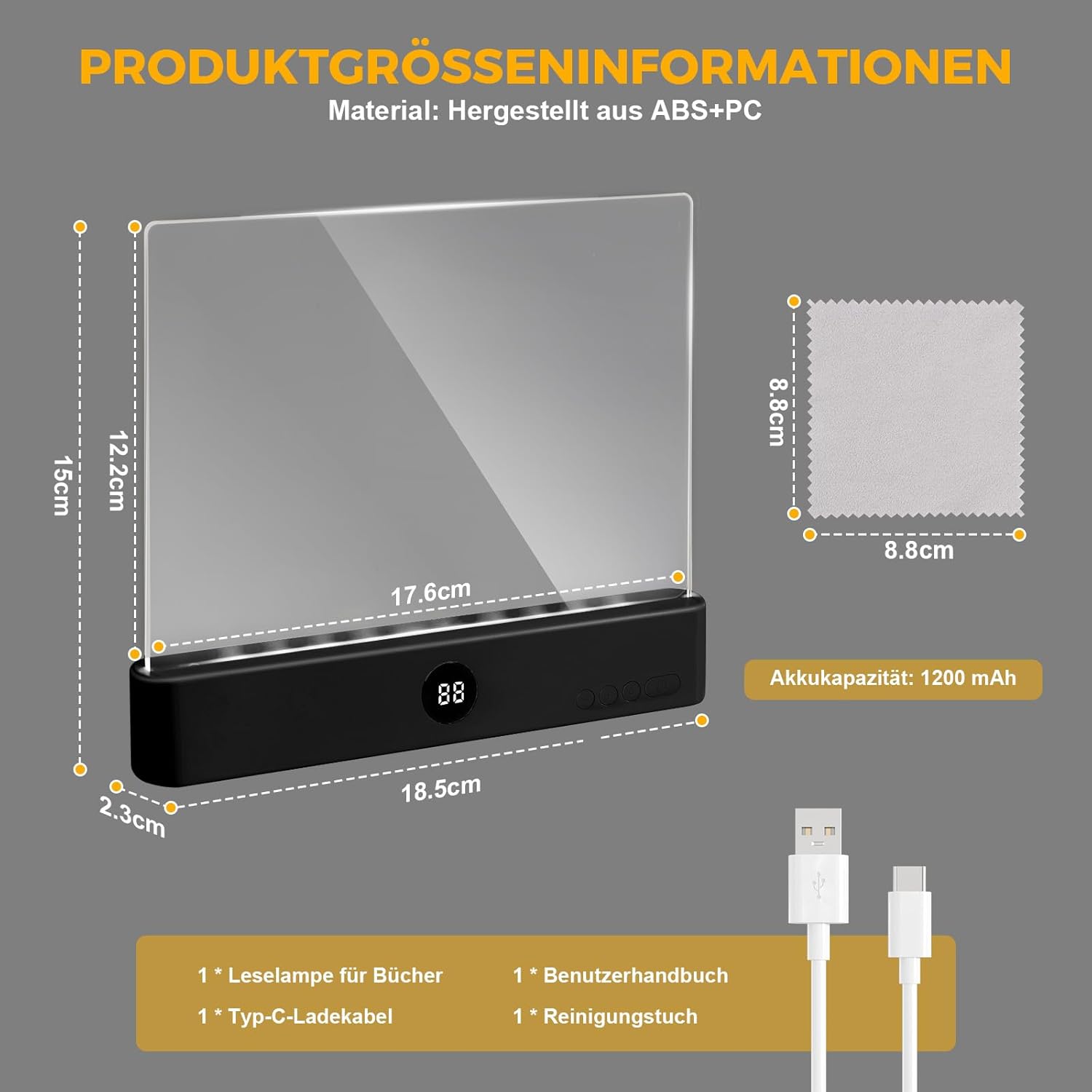 Smart LED Book Light, Portable Flat Reading Lamp Book, LED Book Lamp with 3 Light Colours and Timer, USB Rechargeable Book Light, Reading Light Book for Night Reading in Bed (1, Black)