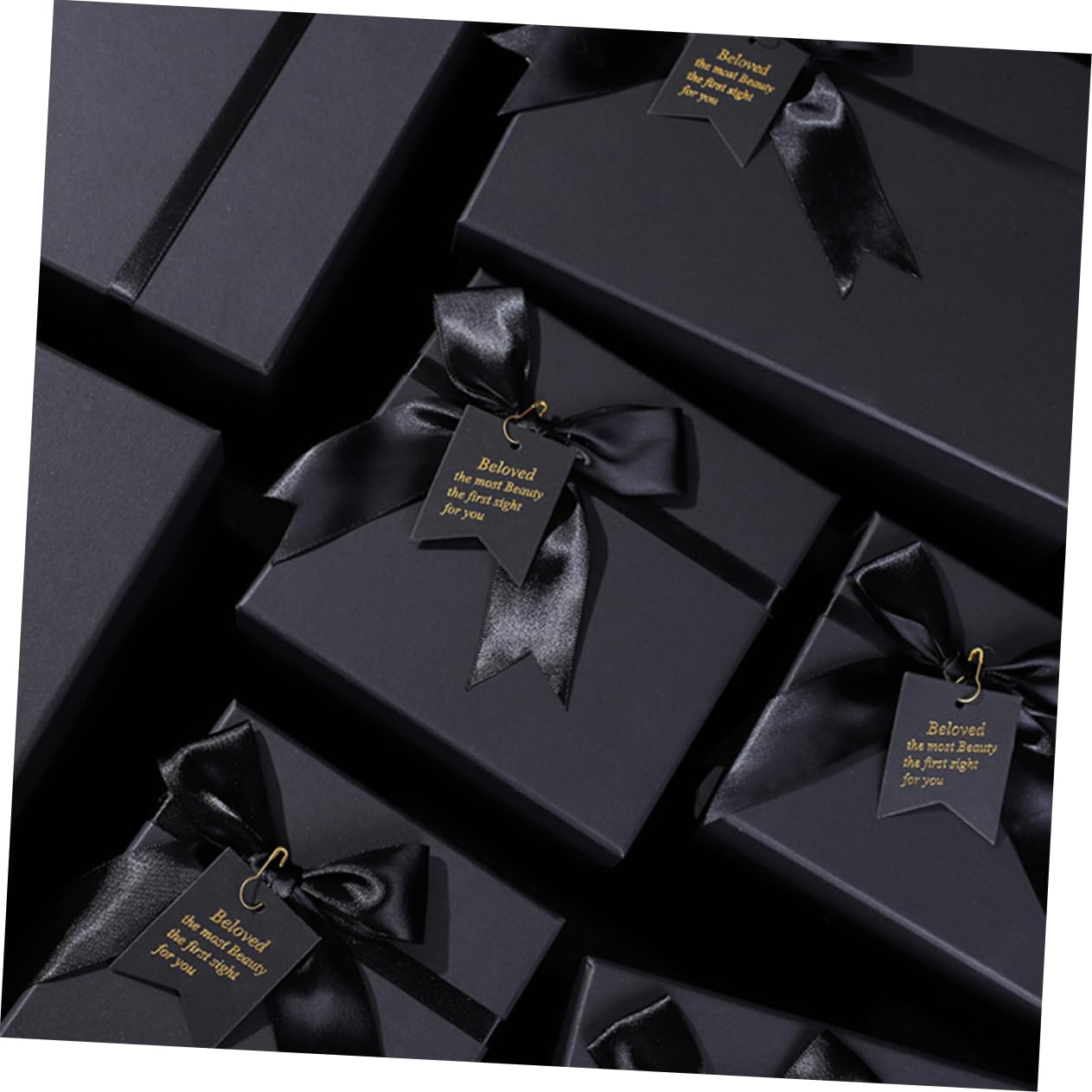 Geschenkbox aus Papier 6 Stück Packung Schwarz mit Romantischer Schleife