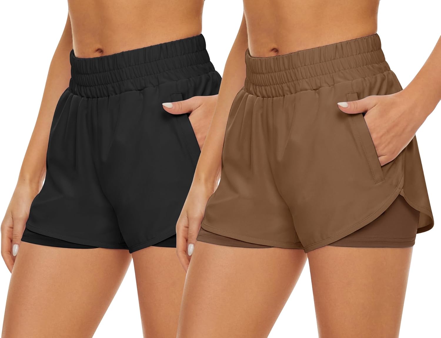 2 Pack Athletic Shorts for Women, Quick Dry Running Shorts with Pockets High Waisted Workout Gym Sports Shorts