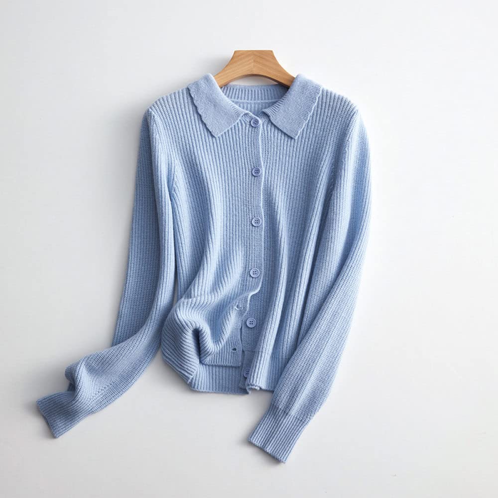 Cárdigan para Mujer Cárdigan de Lana de Punto para Mujer Abrigo Retro Azul con Solapa Suéteres Cárdigan de Manga Larga con Botones Y Frente Abierto Cárdigan de Invierno de Punto Suave Chaqueta para U