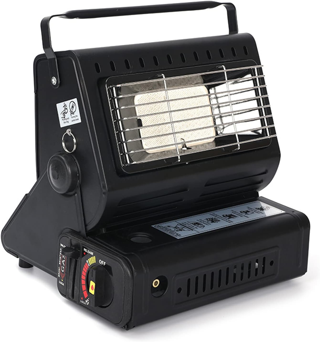 Gas Heater with Handle, Portable Warmer Cooking Stove, Butane Gas Winter Room Heater, for Outdoor Camping, Ice Fishing, Room (Black)
