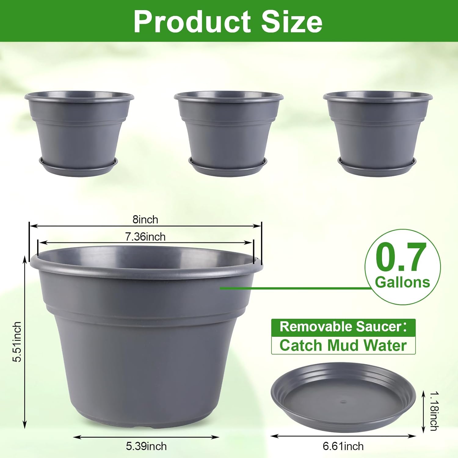Myfeegoin 8-inch-Plant-Pots-Indoor-Outdoor, 4 Pack Plastic Planters with Drainage Holes & Saucers, Resin Flower Pots with Trays, Classic Garden Pot Container for House