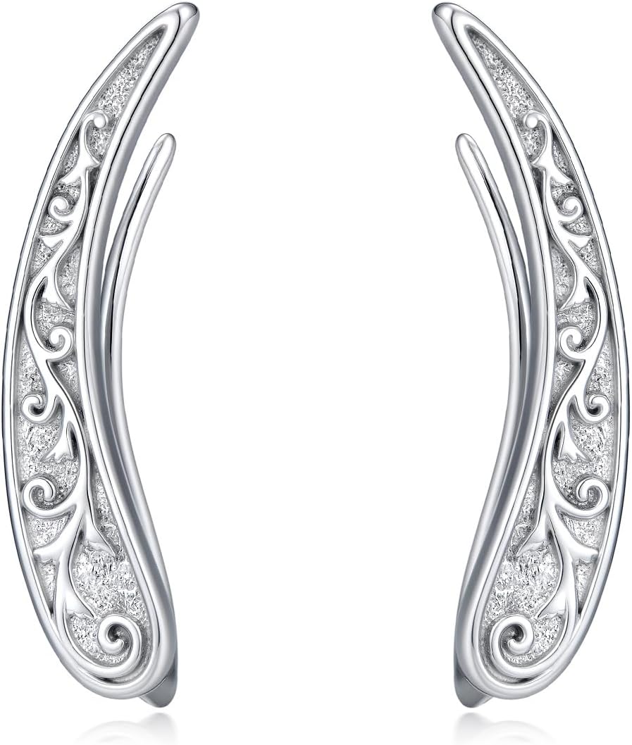 WINNICACA S925 Sterling Silver Ear Climbers Earrings for Women Silver Earrings for Women Hypoallergenic Crawler Earrings Christmas Xmas Birthday Gifts for Her Mom Grandma