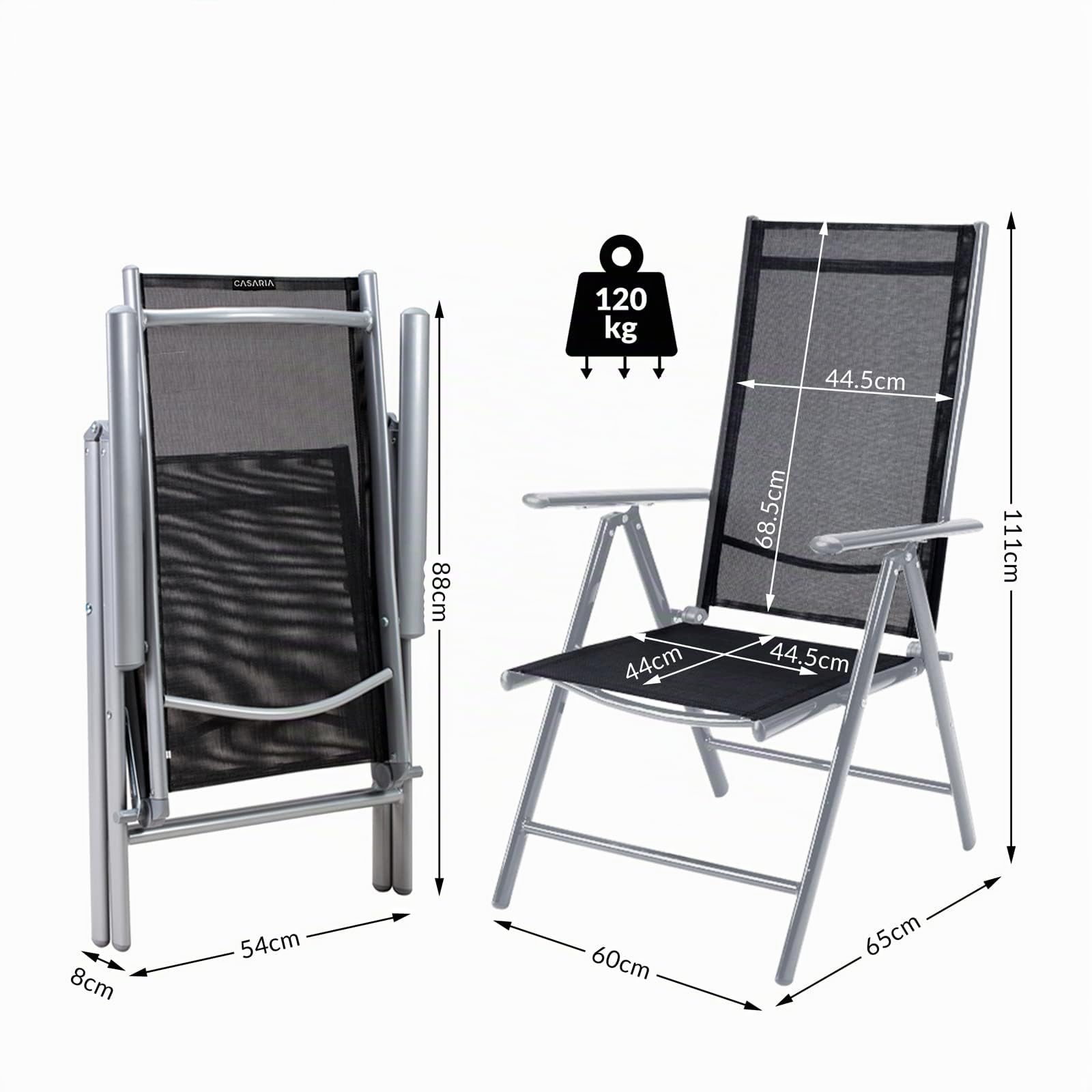 Casaria Set Tavolo e Sedie da Giardino Bern 4+1 Alluminio Bern Schienale 8 Posizioni Balcone Patio