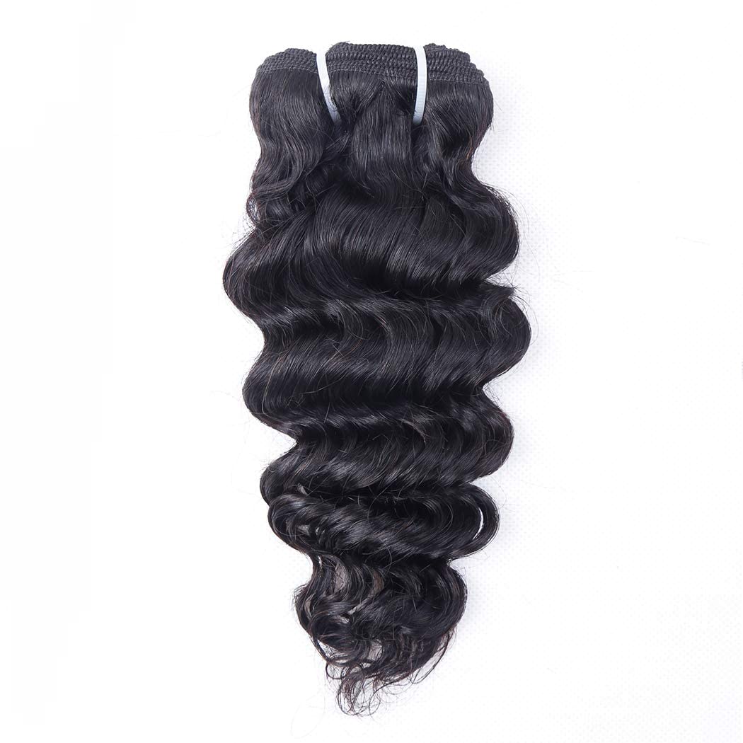 Deep Water Curly Wave Human Hair Bundles with Closure(10 10 10+10) Wet and Wavy 3 Bundles and Closure Unprocessed Brazilian Short Bob Hair Natural Black 50g/bundle - Image 3