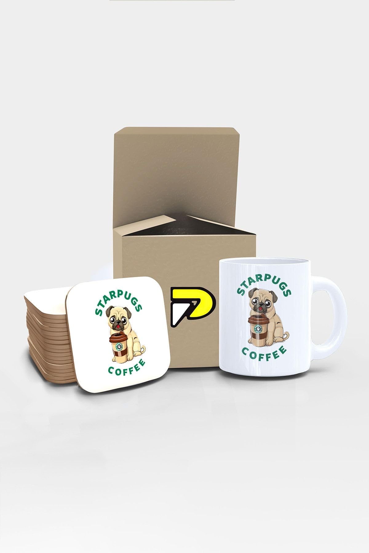Postermanya Starpugs Köpek Tasarımlı Baskılı Kupa Bardak Seti, Eğlenceli Özel Hediye Mug