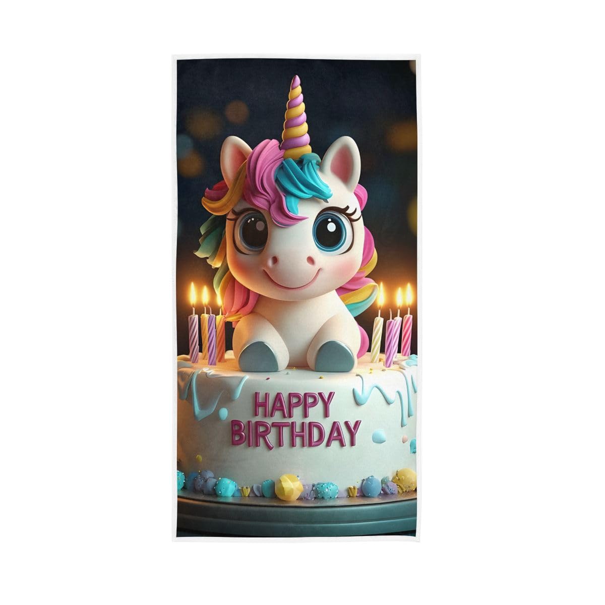 LSRCPD Unicorn on Birthday Cake Hand Towels, 15 x 30 Inches, Soft Highly Absorbent Towels for Bathroom Gym Shower