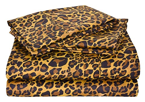 British Choice Linen Funda nórdica y fundas de almohada, de algodón egipcio de 650 hilos de satén, Estampado de leopardo, UK King
