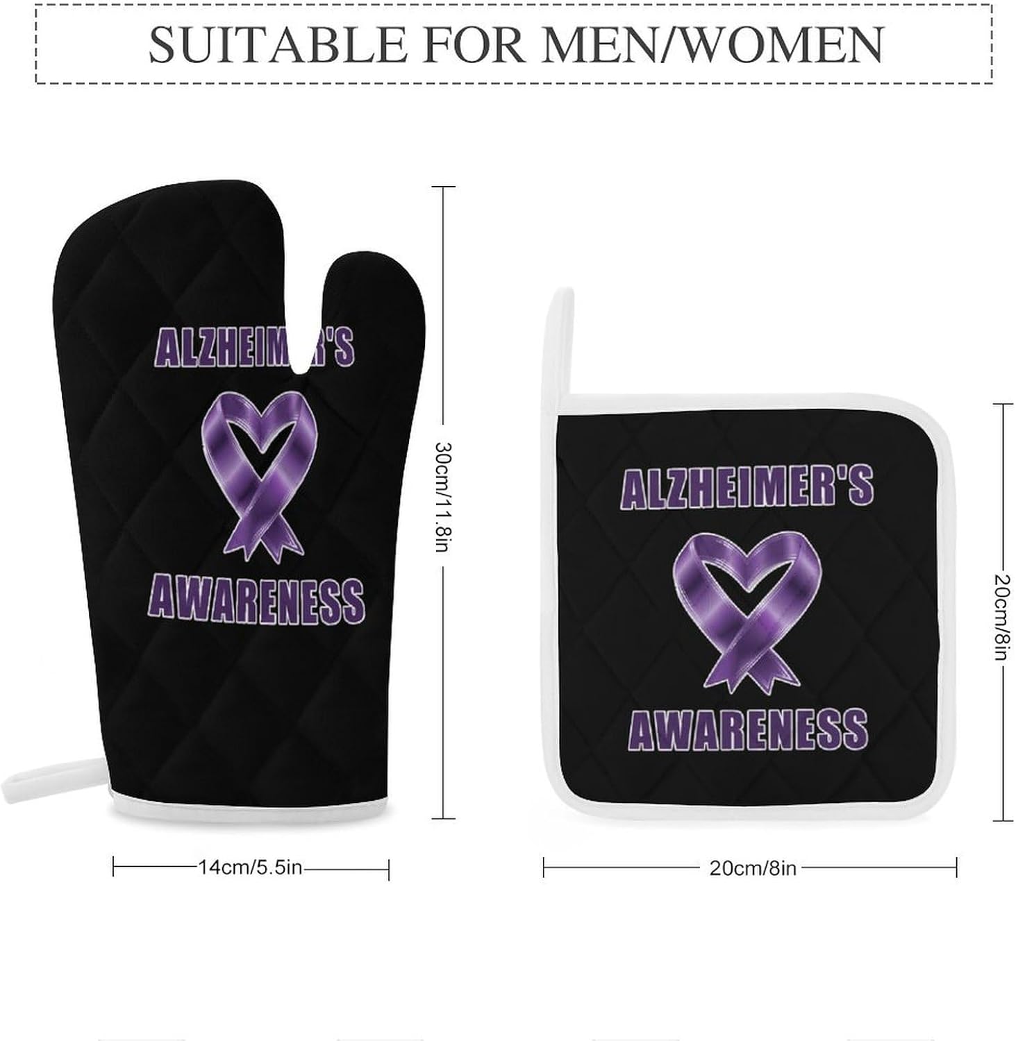 Alzheimer's Awareness Oven Mitts and Pot Holders 4Pcs Set Heat Resistant Cooking Mitts Hot Pads