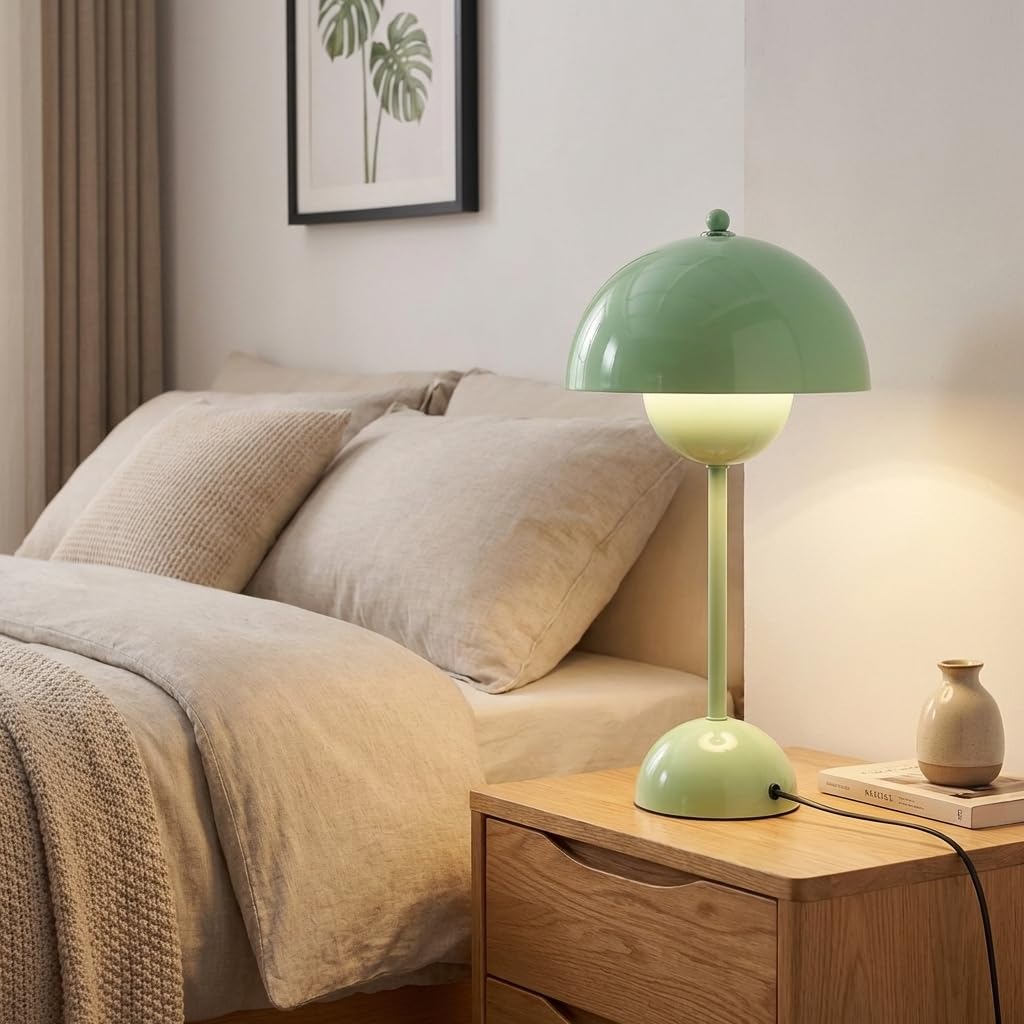 Alpinaluz Tischlampe Grün Avocado E27 Vintage Retro, Indirektes Licht Industrial Minimalistisch, Große Nachttischlampe Design Flowerpot aus Metall für Schlafzimmer Wohnzimmer Esszimmer Büro Dekolampe