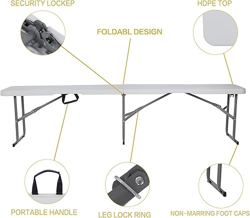 Miniatura 5 de Bancos plegables de 6 pies, 2 unidades, banco portátil, asiento plegable de plástico, banco largo, banco plegable de plástico, banco de picnic,