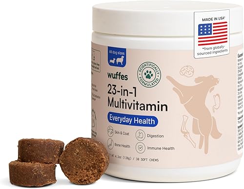 Wuffes Multivitamínico y suplementos masticables para perros 23 en 1, multivitamínico para perros para razas pequeñas y grandes, vitaminas y