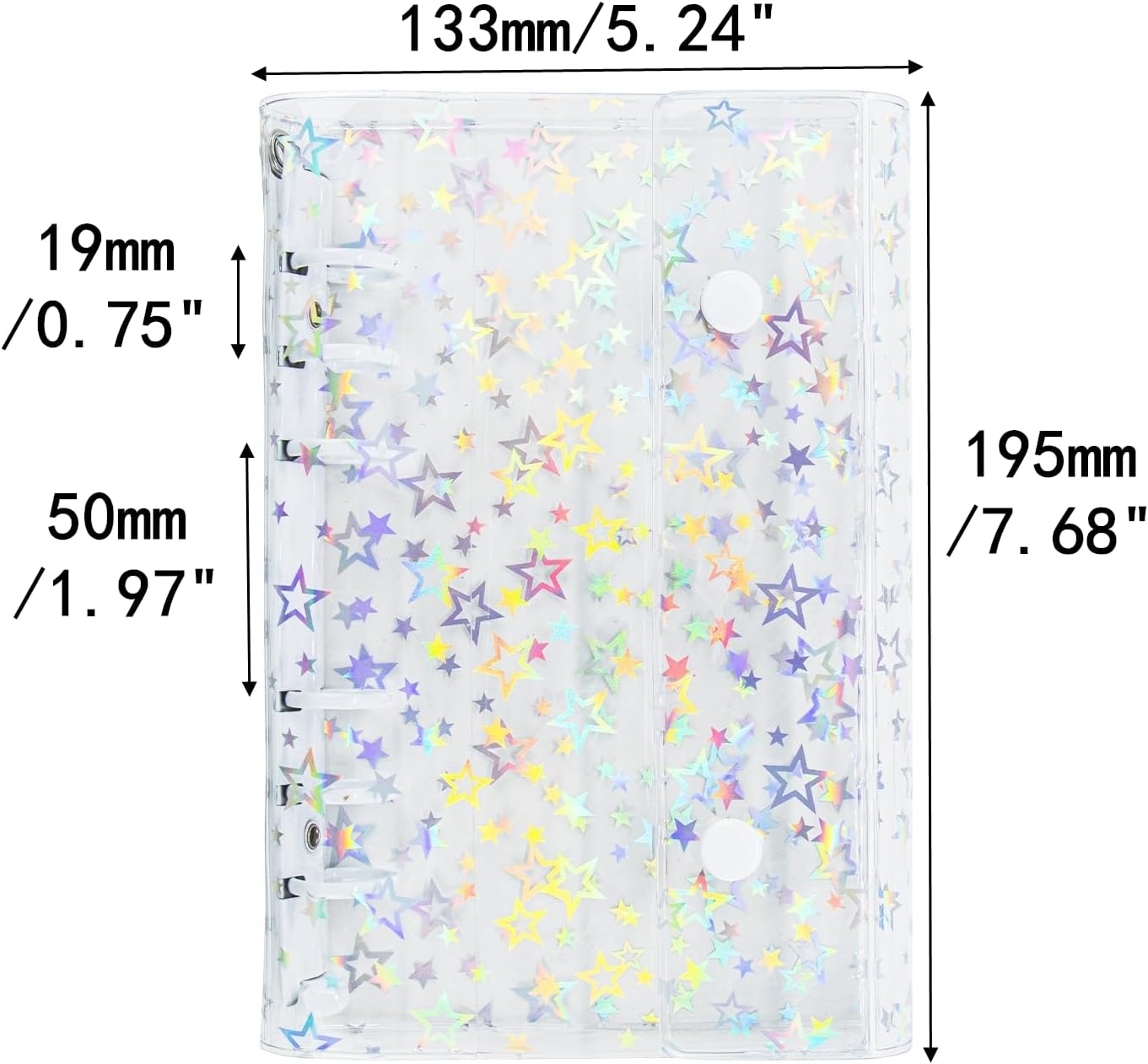 Clear A6 Binder PVC White 6-Ring Budget Binder Refillable Notebook Binder Protector Laser Star Planner Binder Folders 2 Snap Buttons Closure for Cash Envelopes A6 Binder Inserts(A6 White) image 3