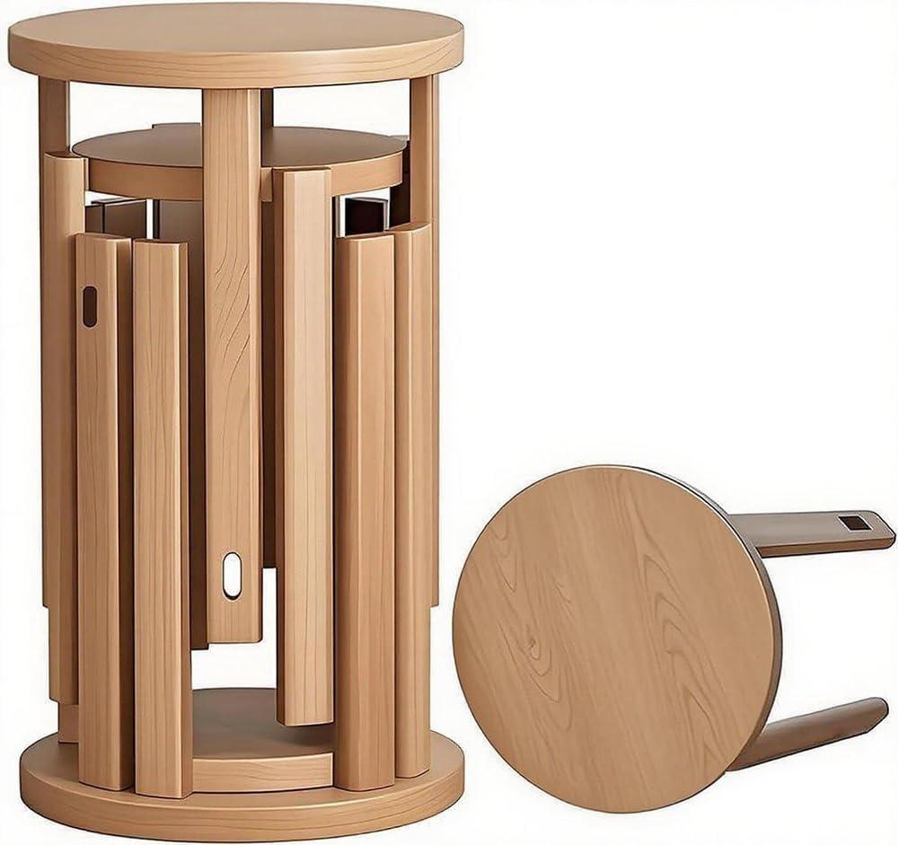 CHSSIH Stackable Stools Set of 4 - Wooden Stacking Stools/Side Table, Nesting Hidden Design, No Assembly Required for Dining & Living Room, Small Spaces, 18 Inch
