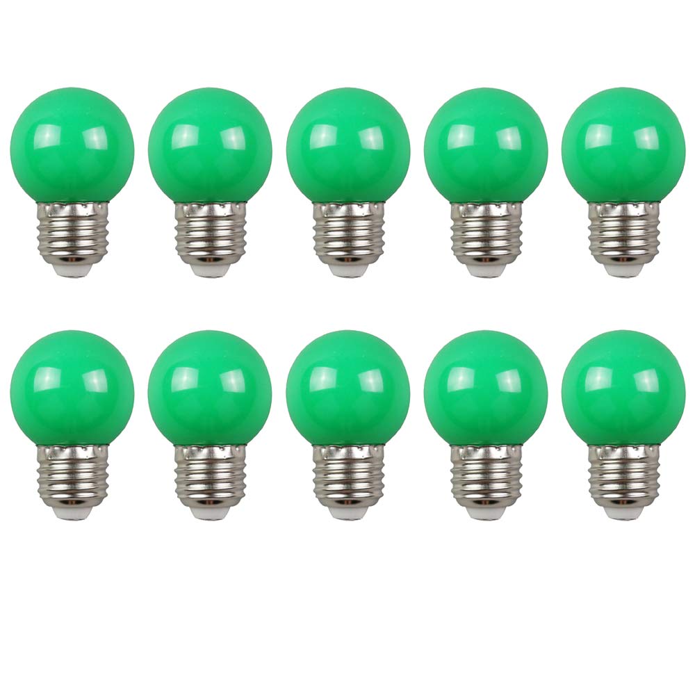 BOUBUI 10 Pack Coloured LED Light Bulbs, E27 3W G45 Mini Globe LED Bulb for Outdoor Indoor String, Christmas, Tree, Fairy Party Night Lights, AC 220V-240V, Non-dimmable, Green Color