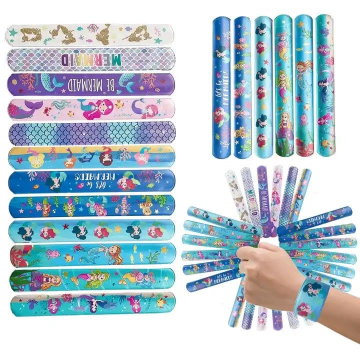 EZ Living 12pcs random pattern slap bracelets for children kids party return gift Enchanting Mermaid Theme Ideas for Kids Birthday Party Return Gifts Slap Bracelet Bands Add Magic to Your Child
