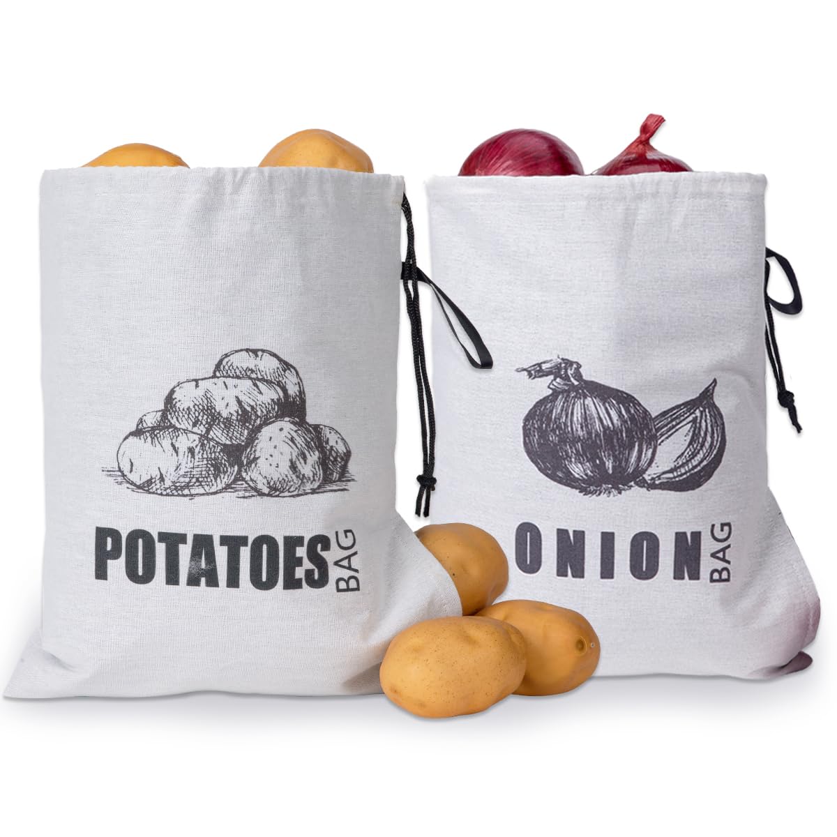 togetrue potato onion storage bag fabric onion and potatoes storage bag washable garlic potatoes onions keeper with drawstring for pantry 2 pack potato onion bag