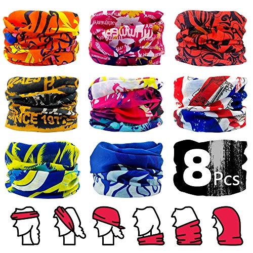 HINATAA Lot de 8 cache-cou élastiques sans couture évacuant l'humidité pour le cyclisme, la pêche, la course, la randonnée, le camping Cover