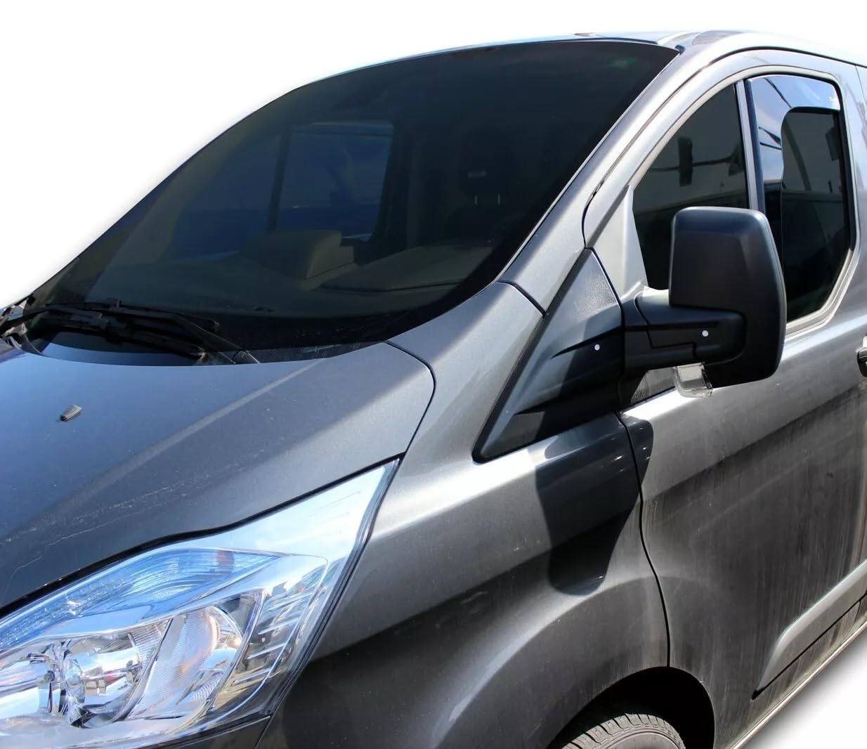Kit 2 Deflettori Aria Nero Fumé Antivento per Finestrini Laterali Anteriori Compatibile con Ford Transit Custom 2012-2022
