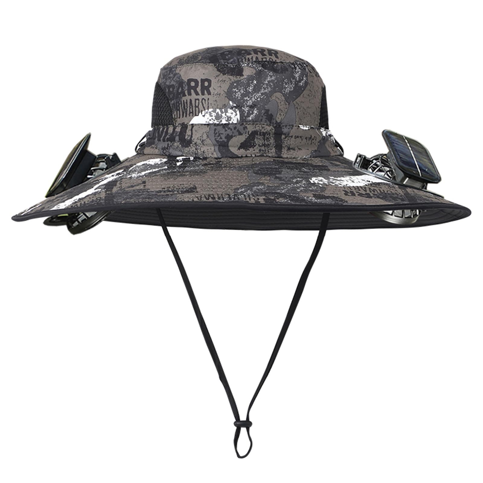 XIUNYIE Wide Brim Sun Hat with 2 Solar Fan Waterproof Breathable Bucket Hat for Men Women for Hiking Fishing Camping Outdoor, Scrawl B, One Size