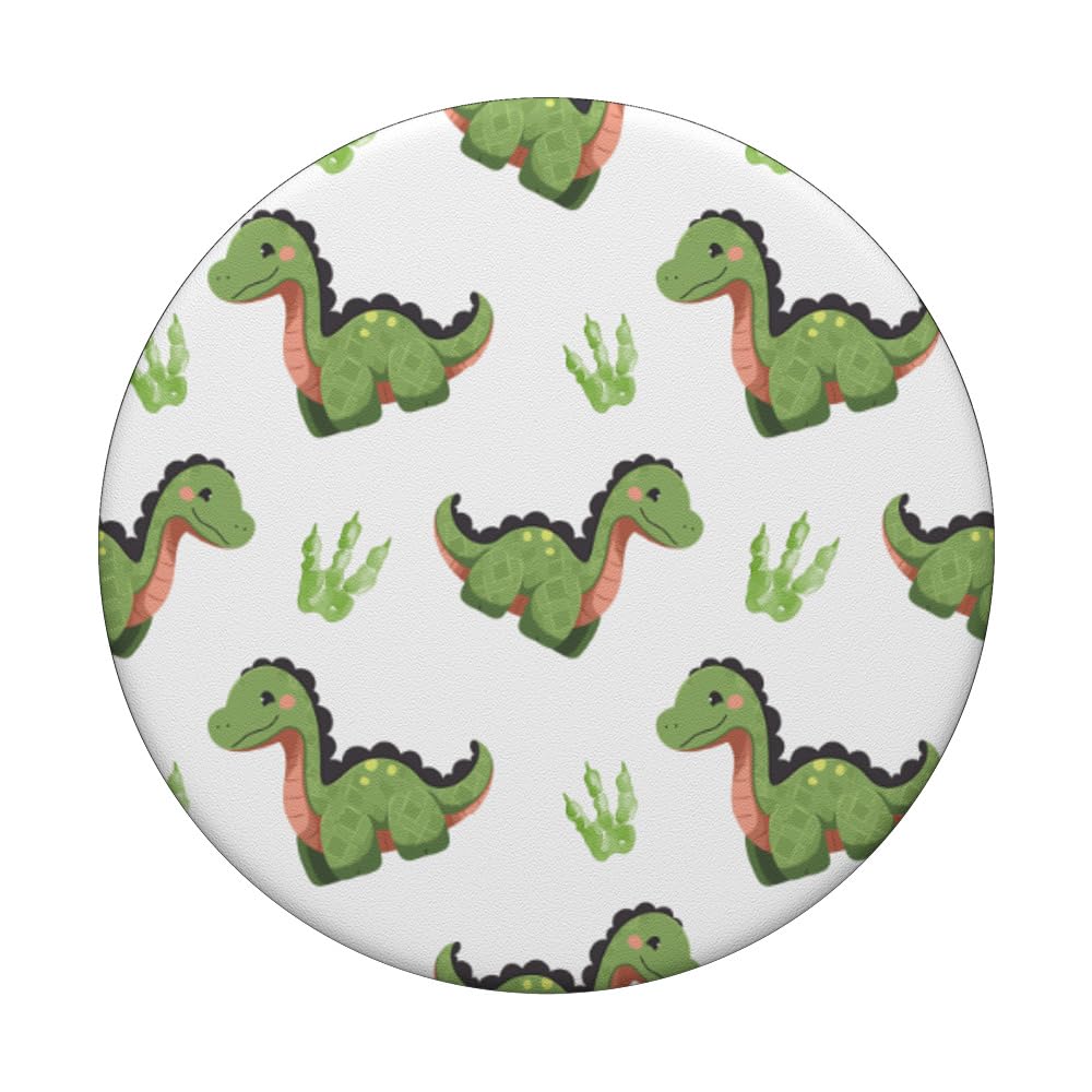 Cute Branchiosaurus Dinosaur Footmark Pattern Dino Lovers PopSockets Swappable PopGrip, Black - Image 3