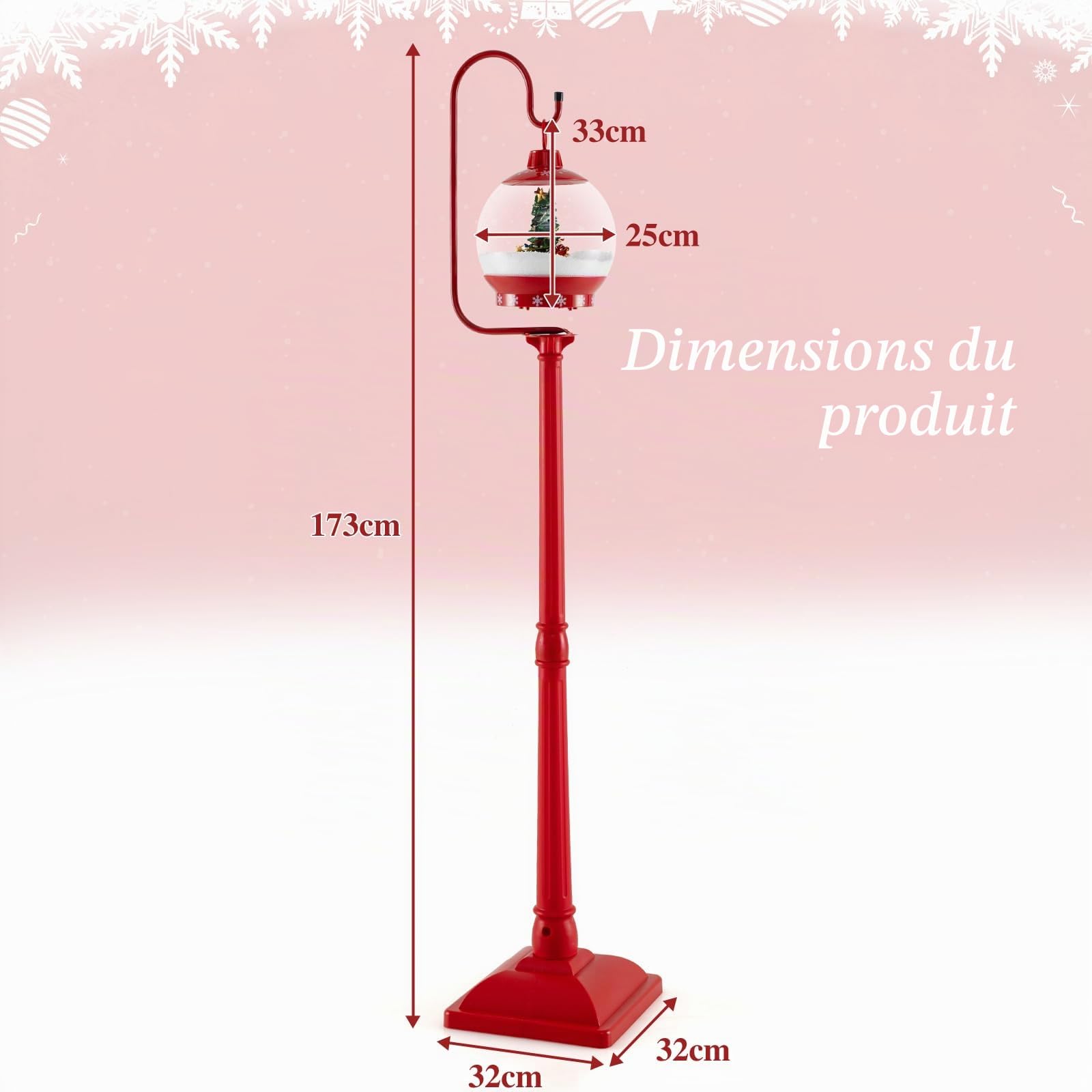 SOARS Decoration Noel, Lampadaire Noel 173CM avec Musique, Boule de Cristal | Boule Rotative à 360°, Flocons de Neige, Sapin de Noel, Deco Noel Exterieur & Interieur pour Jardin, Cour, Salon
