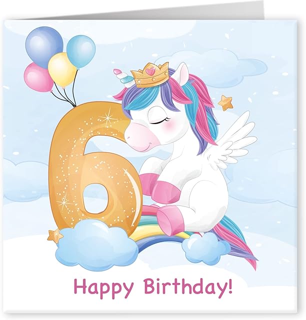 Cult Kitty - Happy Sixth Birthday - Cute Unicorn Happy Birthday Cards for Girls - Sweet 6th Birthday Card for Girls Birthday - Special 6th Bday - New Baby Birthday - Toddler Birthday Card