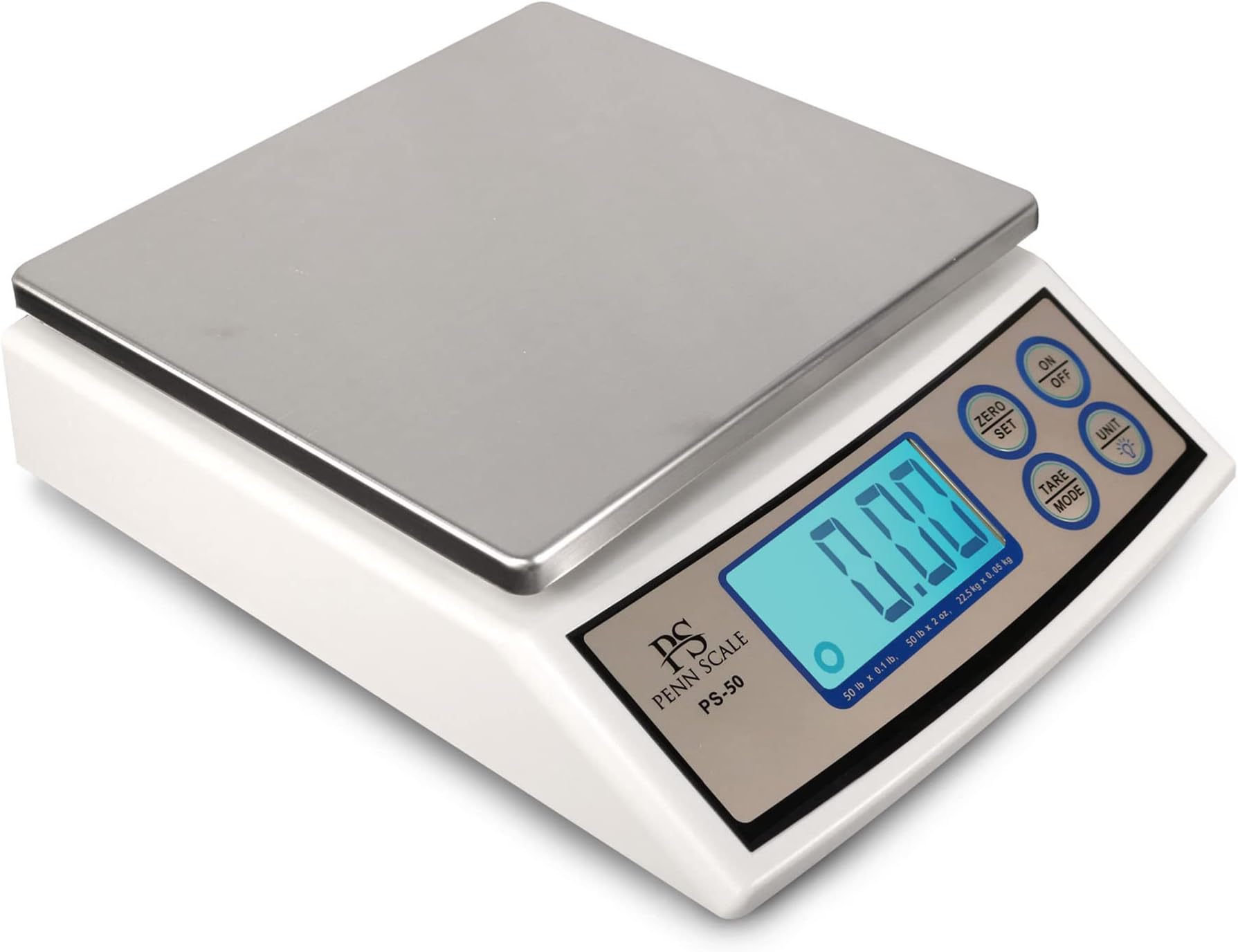 Penn ScalePS-50 Digital Kitchen Portion Scale - USA-Made Digital Kitchen Scale with 50lb Capacity, Removable Stainless Steel Platter, & LCD Display - KG, Lb, & Oz Unit Conversion - 0.1lb Readability