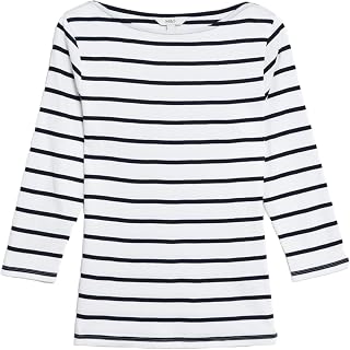 Marks & Spencer Women's Slim Fit Striped Top Made of Pure Cotton with Boat Neck 40…