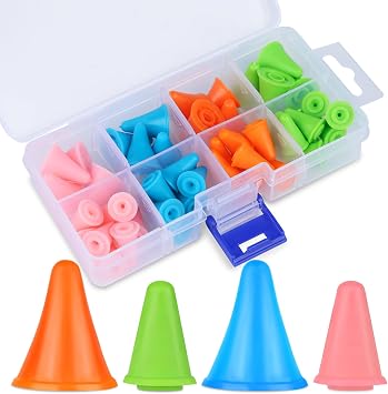 JNENERY 48PCS Knitting Needles Point Protectors, 2 Sizes Needle Stoppers | 32 Small & 16 Large Colorful Needle Caps, Plastic Box, Needle Tip Stoppers for Knitting Craft, Diy Knitting Craft Accessories
